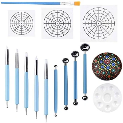Image of Nicfaky 14 Mandala Dotting Stencil Tools Rock Painting Kit Include Templates, Paint Tray,