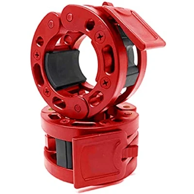 Image of Clout Fitness Olympic Barbell Clamps Collars Quick Release Pair of Locking Weight Clips Fit 2 Inch for Weightlifting Red