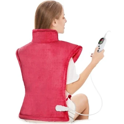 Image of Electric Heating Pad for Back Neck and Shoulders 60x85cm, Heated Warmer with Waist Strap, 3 Heat Levels, Auto Off Timer, Mia&amp;Coco Comfort Red
