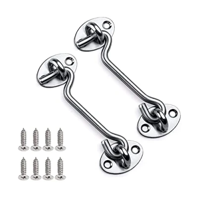 Image of Cabin Door Hook and Eye Latch Lock Shed Gate,2Pcs Catch Silent Holder Stainless Steel Heavy Duty Gate for Garage,Door,Window 4&quot; 100mm