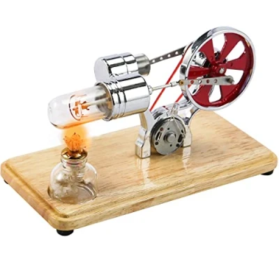 Image of Caffney Stirling Engine Motor Kit Steam Heat Electricity Power Generator with LED Light Educational Hot Air Model Learning Science Experiment Toys for Kids Students(silver)