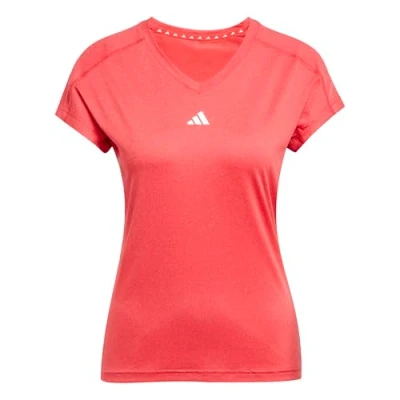 Image of adidas Women&#039;s AEROREADY Train Essentials Minimal Branding V Neck Tee, Pure Ruby/White, XS