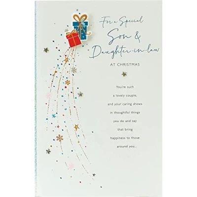 Image of Son &amp; Daughter In Law Traditional Embellished Christmas Card Special Xmas Cards
