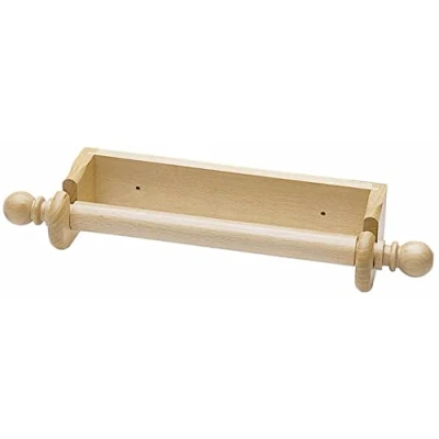 Image of KitchenCraft Wall Mounted Kitchen Roll Holder to Fit 25 cm Paper Towels, Beechwood, Brown