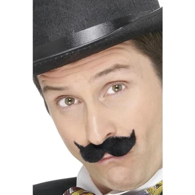 Image of Smiffys Tales of Old England Edwardian Tash, Black Self Adhesive, Historical Fancy Dress, Dress Up Cosmetics &amp; Disguises.