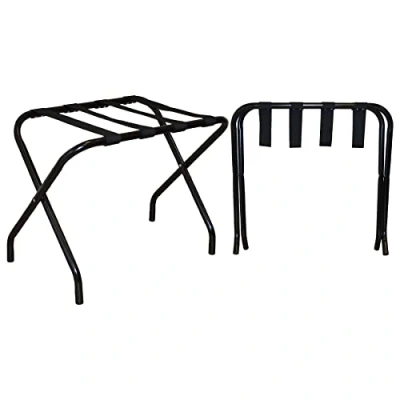 Image of 2x Black Folding Metal Luggage Racks Portable Single Tier Home Bedroom Suitcase Travel Chest Storage Rack by Harbour Housewares