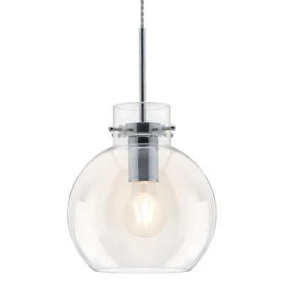 Image of Clear Glass Globe Pendant Light Modern Transparent Ceiling Lamp Shade Ball Chrome Holder H3132