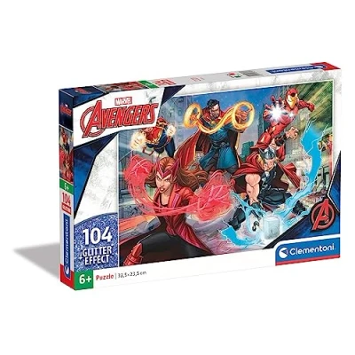 Image of Clementoni 20347 Supercolor Puzzle Glitter Marvel Avengers 104 Pieces Jigsaw For Kids Age 6