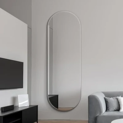 Image of MirrorOutlet The Lacuna Large Frameless Pond Wall Mirror 71&quot; X 26&quot; (180cm 65cm) Silver Glass On A Black Backing.