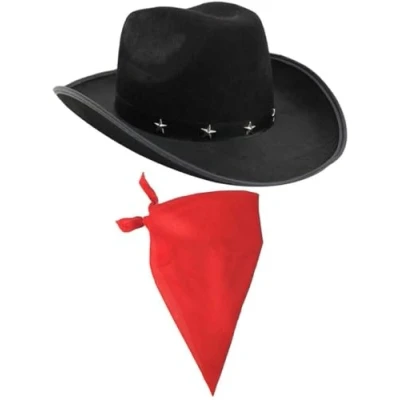 Image of I LOVE FANCY DRESS LTD COWBOY HAT &amp; NECKSCARF ACCESSORIES. BLACK STAR STUDDED WHITE BANDANA. WILD WEST WESTERN SHERIFF. PACK OF: 1 BANDANA COLOUR: RED