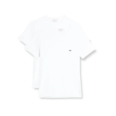 Image of Emporio Armani Underwear Men&#039;s 2 Pack T Shirt Crew Neck Logo, White/White, L