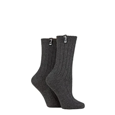 Image of Women&#039;s 2 Pair Pringle Classic Boot Socks Charcoal UK 4 8