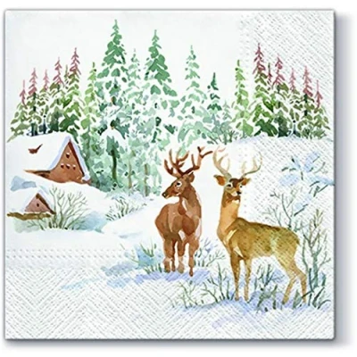 Image of 20 Napkins Deer in Snow Landscape / Animals Winter Christmas 33 x cm