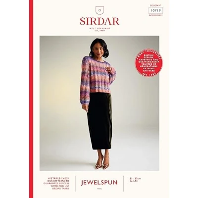 Image of Sirdar Jewelspun Aran Knitting Pattern 10719 Ladies Sweater