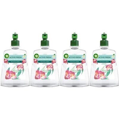 Image of Air Wick Aerosol Free Automatic freshener Spray Refill, Eucalyptus &amp; Freesia, Pack 4 x 228ml, 24x7 Active Fresh Odour Neutraliser, Lasts Up to 280 Days, For Home