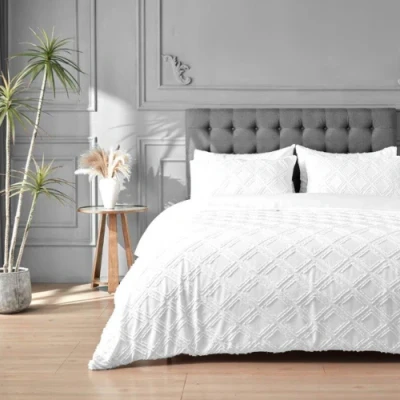 Image of GC GAVENO CAVAILIA Tufted Duvet Cover Double Bed Extra Soft Microfiber Bedding with Pillowcases Machine Washable White