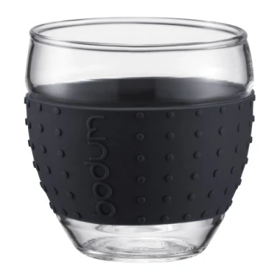 Image of Bodum PAVINA Glass Set (Nonslipping, Coloured Silicon Ring, 0.1 L) Pack of 2, Black