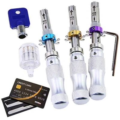 Image of Loboo Idea 3 Piece Tubular Lock Pick Tool with 7 Pin übungsschloss Lock, Credit Card Dietrich Set Mit Für Spieler Und Das Training Skill Locksmith Kit