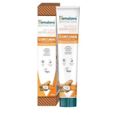 Image of Ecocert Cosmos Natural Certified Himalaya Botanique Whitening Antiplaque Toothpaste Curcuma + Coconut Oil for Brighter Teeth Prevents Cavities, Refreshes Breath, 75 ml