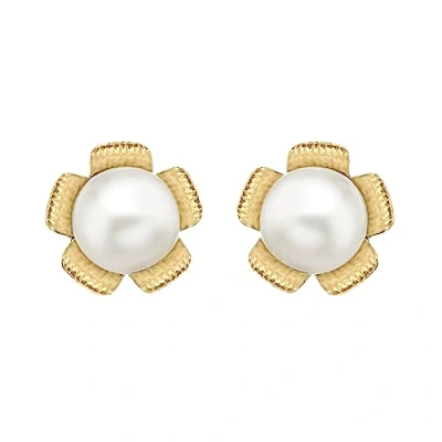 Image of Carissima Gold Women&#039;s 9ct Yellow 7mm Flower and Pearl Stud Earrings