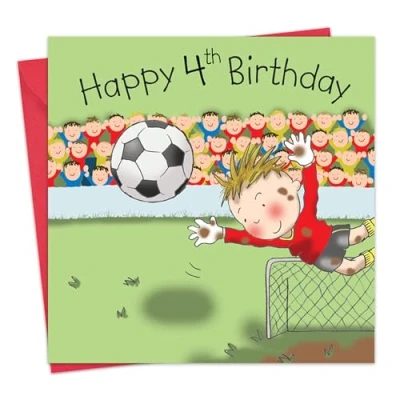 Image of Twizler 4th Birthday Card For Boy with Football Goalie Age 4 Boys Gifts Childrens Happy