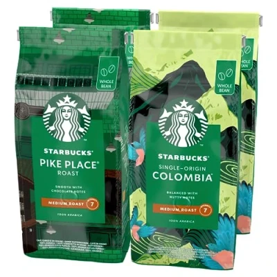 Image of STARBUCKS Pike Place Roast, Single Origin Colombia Whole Bean Coffee 450g (Pack of 4)