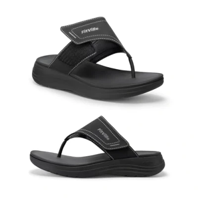 Image of FitVille Womens Wide Fit Flip Flops Arch Support Non Slip Wedge Sandals Lighweight Ladies Summer Slippers for Flat Feet Plantar Fasciitis