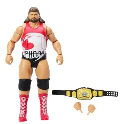 Image of Mattel WWE Elite Action Figure &amp; Accessories, 6 inch Collectible Typhoon with 25 Articulation Points, Life Like Look Swappable Hands, HVY89