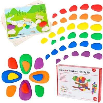 Image of Rainbow Pebbles Activity Set 48 + 24 Activities The Original Sorting and Stacking Stones Early Maths Manipulative