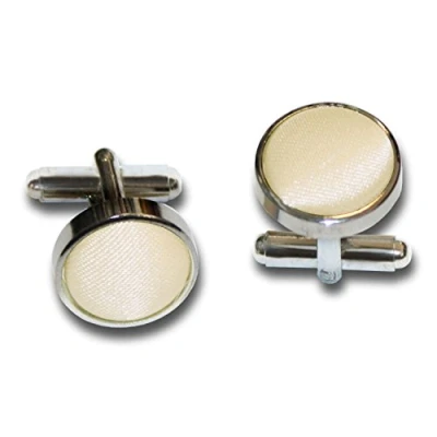 Image of DQT Men Plain Satin Fabric Inlay Wedding Cufflinks Champagne