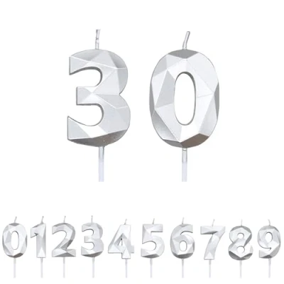Image of FUZVOL Birthday Candles, Number 30 Candle, Silver Candle for Cake, Happy Cake Candles Topper Decorations