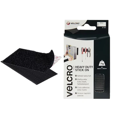 Image of Velcro Brand Heavy Duty Stick on Strips, 50mm x 100mm Black (Pack of 2)