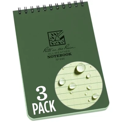 Image of Rite in the Rain Weatherproof Top Spiral Notebook, 4&quot; x 6&quot;, Green Cover, Universal Pattern, 3 Pack (No. 946 3)