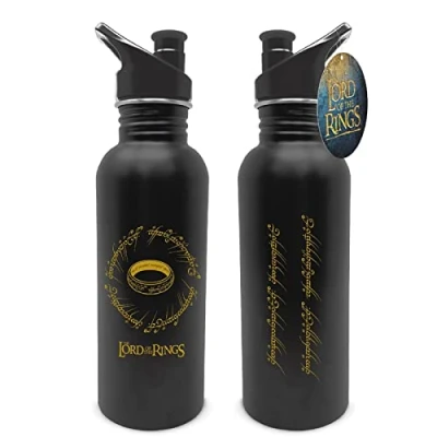 Image of PYRAMID International the Lord of Rings Water Bottle (One Ring Design) 19oz Insulated Metal Official Merchandise, Black