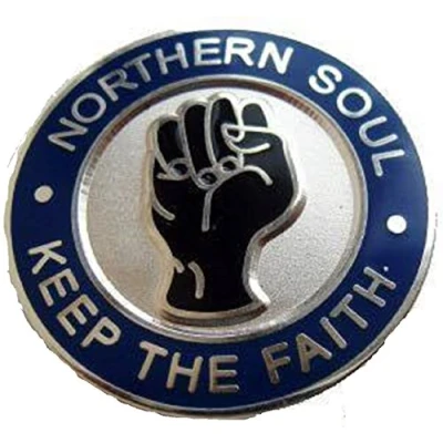 Image of Northern Soul Keep The Faith Circle Enamel Pin Badge Navy/Silver 2.25cm x