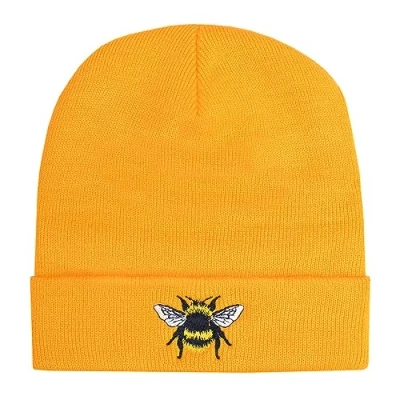 Image of TeddyT&#039;s Women&#039;s Bumble Bee Embroidered Thermal Beanie Hat (Amber Yellow)