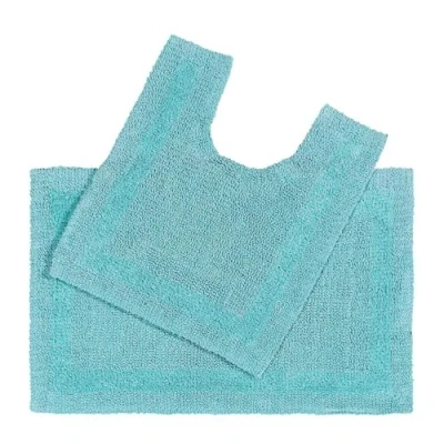 Image of HOMESCAPES Luxury 2 Piece Reversible Bath Mat Set 50 x 80 cm and 55 Aqua 100% Cotton Bathroom Pedestal Machine washable Rugs in First Class Quality