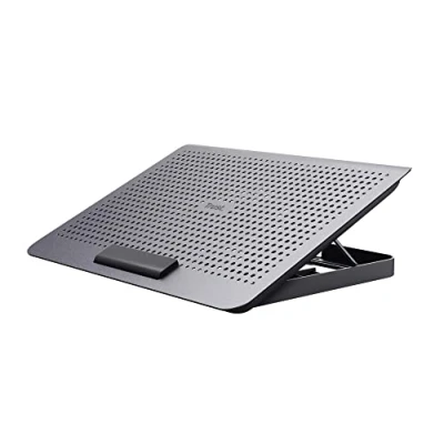 Image of Trust Exto Laptop Stand 16&quot;, Sustainable Cooling Pad, Riser with USB Fan and Adjustable Height, 8 Levels, Made from Recycled Materials, Ventilated Holder for Notebook, Macbook, HP, Lenovo, Dell, Grey