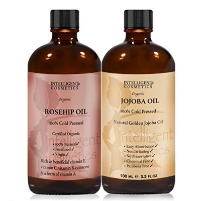 Image of Rosehip Oil &amp; Jojoba 100% Cold Pressed Pure Certified Organic 100ml in Each Bottle, Natural Vitamin E, C, for Face, Hair, Nails, Body