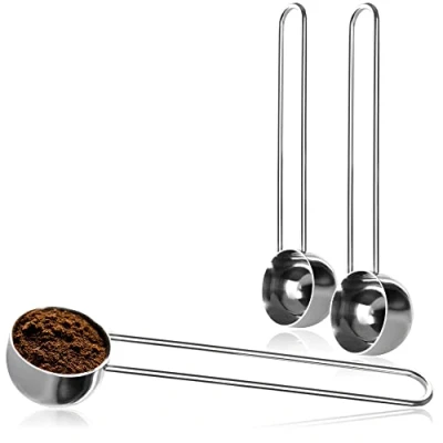 Image of COM FOUR® 3X Coffee Measuring Spoons Made of Stainless Steel for Tea, Coffee, Cappuccino, Cocoa and Espresso Wire Handle, Easy dosing (Silver Colored 25ml)