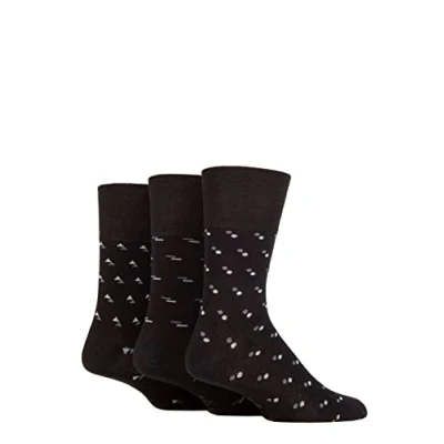 Image of Mens 3 Pair Gentle Grip Patterned Bamboo Socks Suit Mono 6 11