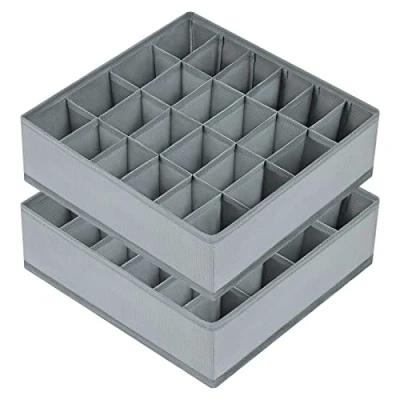 Image of Joyoldelf Drawer Organisers Dividers 2 Packs Wardrobe Organiser, 24 Cell Collapsible Closet Cabinet Organizer Underwear Storage Boxes for Storing Socks, Bra, Handkerchiefs (Gray)
