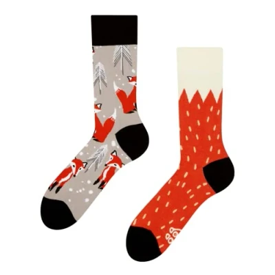 Image of Dedoles Unisex Socks for Women, Men &amp; Kids Cotton Funny Designs Football Bicycle Horses Plants Firefighter Gift Mismatched, Design: Clever Fox, Colour: Red, Size: 3 5 M / 2 4,5 W UK