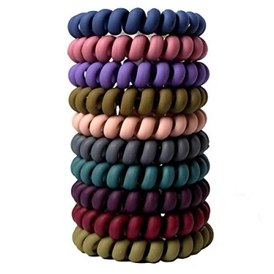Image of Spiral Hair Ties No Crease, OCHILIMA 10PCS Colorful Coil for Women Phone Cord Elastics Accessories, Matte Ties, Waterproof Coils Girls