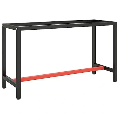 Image of vidaXL Heavy Duty Metal Work Bench Frame with Powder Coated Legs, Matte Black and Red, 140x50x79 cm