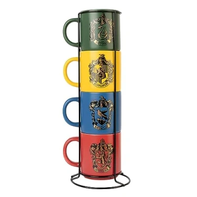 Image of Grupo Erik Harry Potter Mug Set 4 Porcelain Mugs &amp; Metallic Stand 30 cl / 300 ml 10.8 oz 3.54 x 3.15 inches 9 8 cm Coffee Tea Cool Gifts Merchandise