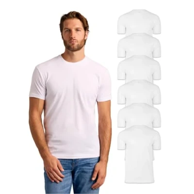 Image of True Classic Men&#039;s Crew Neck Short Sleeve T Shirt, 6 Pack White, M