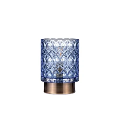 Image of Pauleen Chic Glamour 48242 Mobile Table Lamp Glass Timer Function 6H Battery Without Cable Blue/Brass