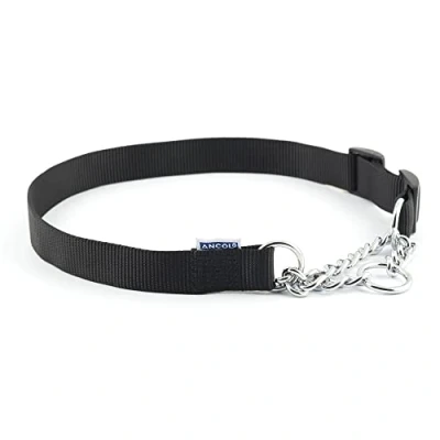 Image of Ancol Heritage Nylon &amp; Chain Check Collar Black 35 45cm Sz 2 4