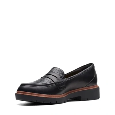 Image of Clarks Women&#039;s Westlynn Ayla Penny Loafer, Black Leather, 7.5 UK